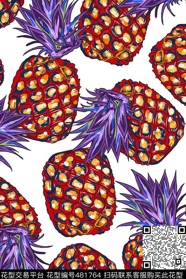 抽象菠萝水果传统印花华亿平台下载（图片编号: 481764） - 瓦栏（Walan）