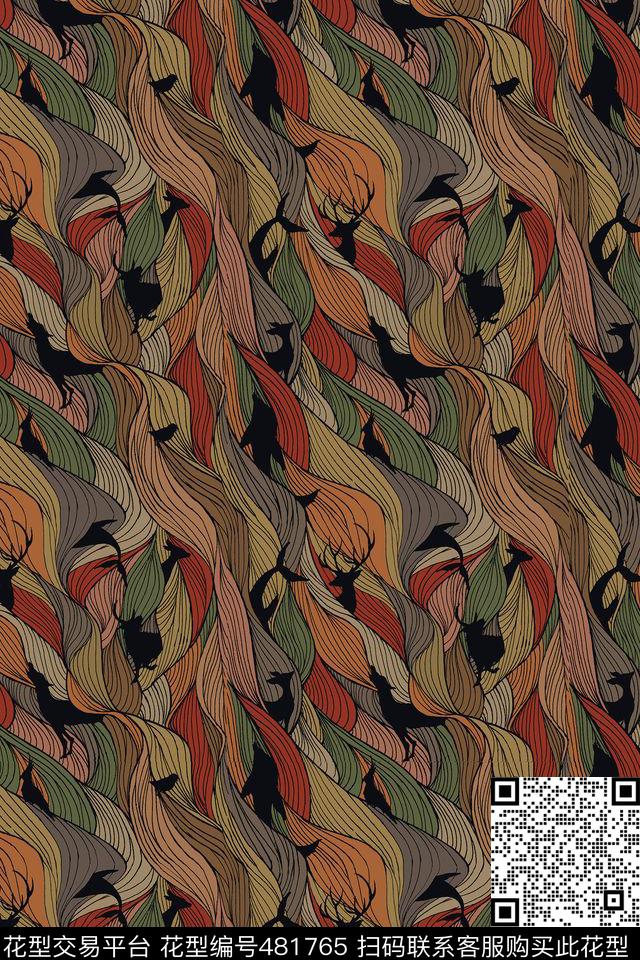 剪影线条数码印花华亿平台下载（图片编号: 481765） - 瓦栏（Walan）