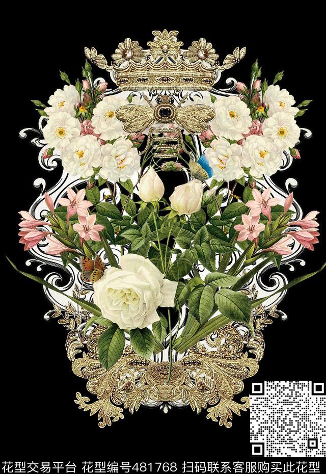 潮流前卫复古花卉黄冠数码印花华亿平台下载（图片编号: 481768） - 瓦栏（Walan）