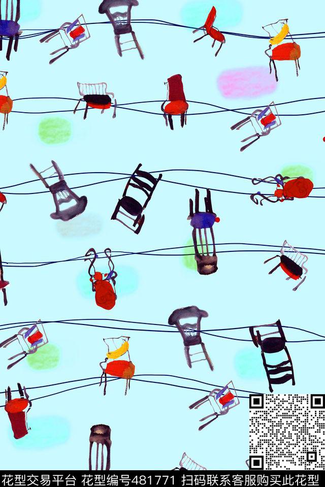 个性俏皮手绘个性俏皮水墨椅子手绘数码印花华亿平台下载（图片编号: 481771） - 瓦栏（Walan）