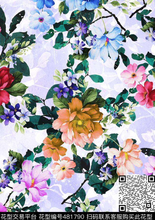 五彩花时尚抽象数码印花华亿平台下载（图片编号: 481790） - 瓦栏（Walan）