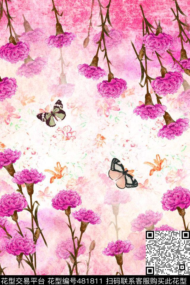 肌理蝴蝶花卉数码印花华亿平台下载（图片编号: 481811） - 瓦栏（Walan）