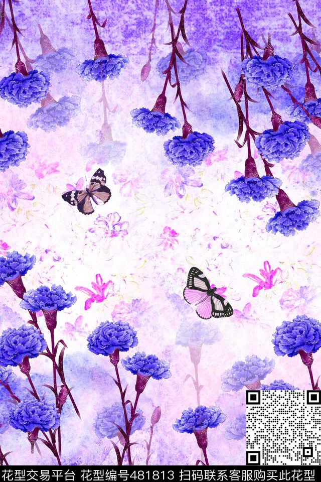 肌理蝴蝶花卉数码印花华亿平台下载（图片编号: 481813） - 瓦栏（Walan）