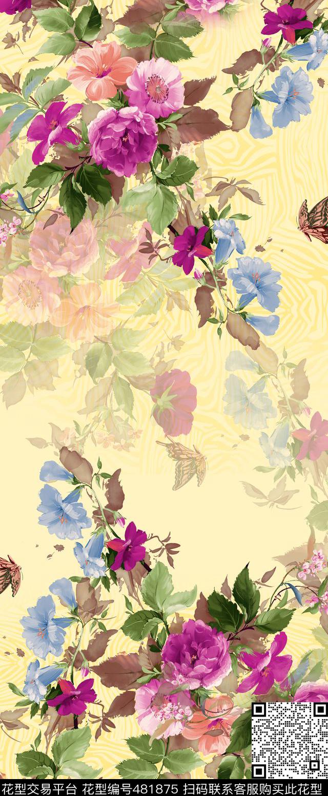 时尚丝巾花卉数码印花华亿平台下载（图片编号: 481875） - 瓦栏（Walan）