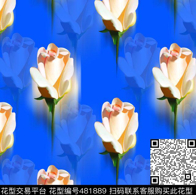 流行时尚欧美手绘简约玫瑰数码印花华亿平台下载（图片编号: 481889） - 瓦栏（Walan）