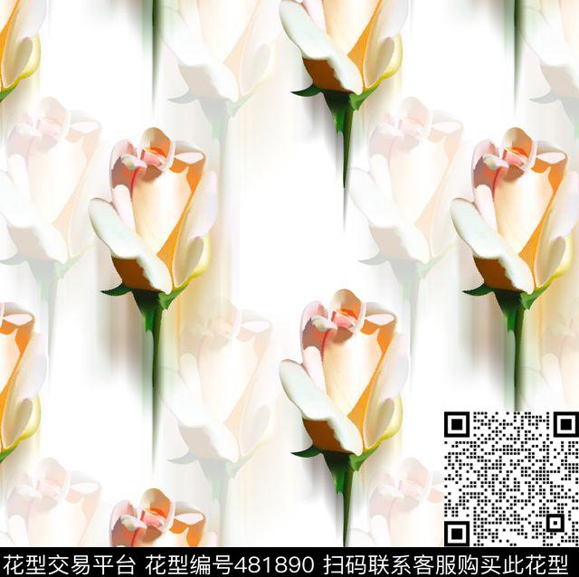 流行时尚手绘简约玫瑰欧美数码印花华亿平台下载（图片编号: 481890） - 瓦栏（Walan）