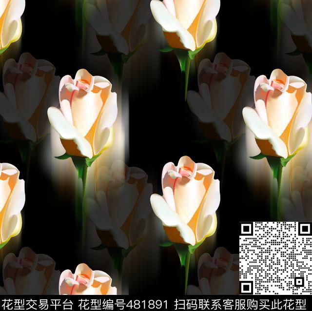 流行时尚手绘简约玫瑰欧美数码印花华亿平台下载（图片编号: 481891） - 瓦栏（Walan）