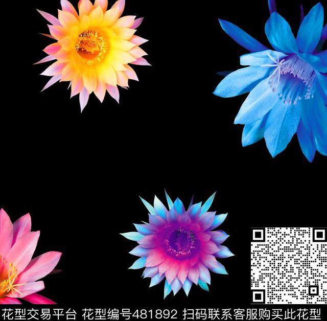 流行时尚欧美仙人掌花卉数码印花华亿平台下载（图片编号: 481892） - 瓦栏（Walan）