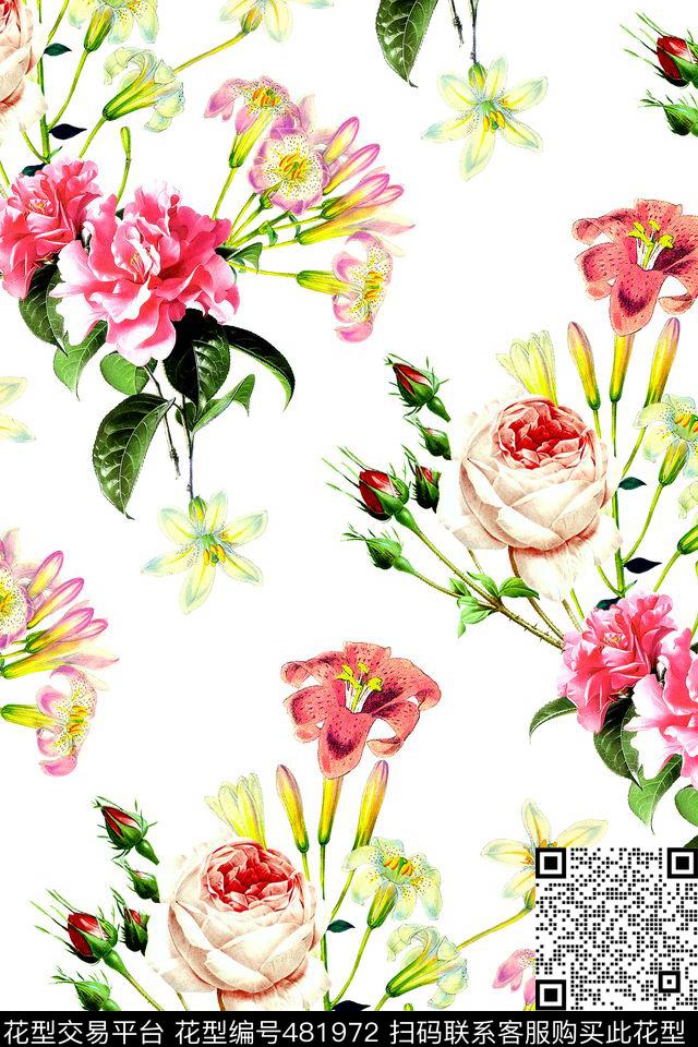 清爽花卉牡丹数码印花华亿平台下载（图片编号: 481972） - 瓦栏（Walan）