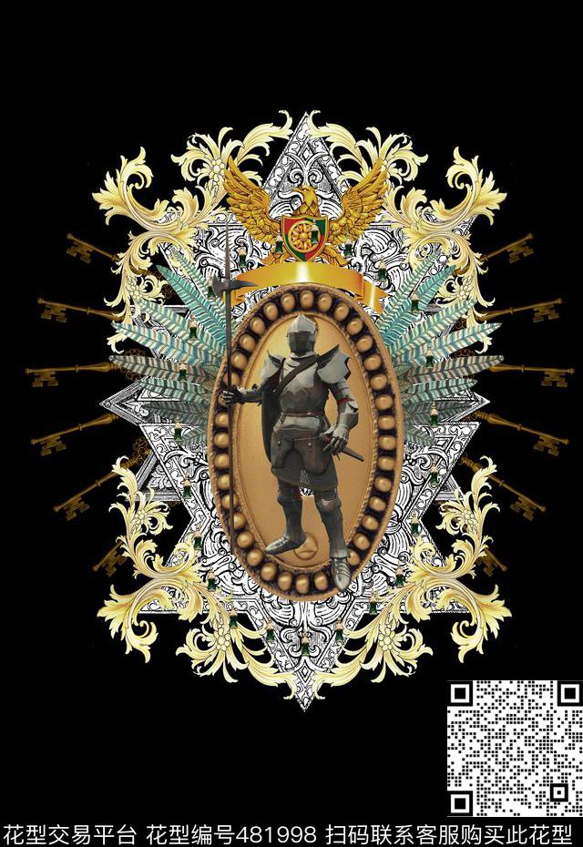 潮流时尚前卫复古盔甲数码印花华亿平台下载（图片编号: 481998） - 瓦栏（Walan）