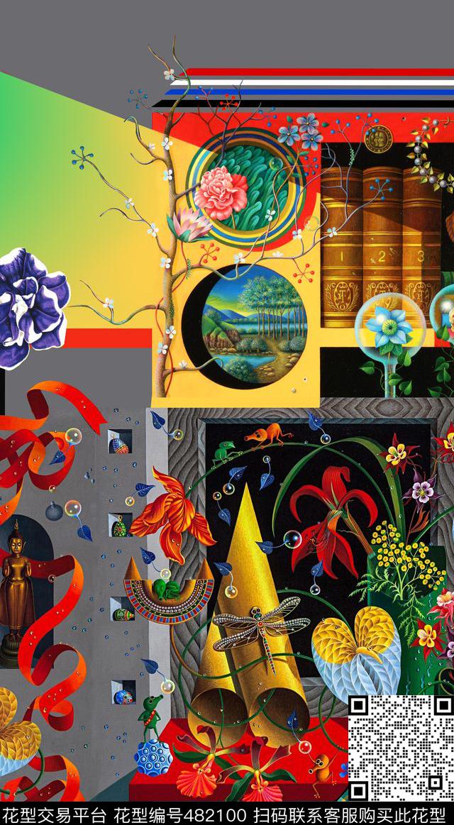 时尚书桌定位花数码印花华亿平台下载（图片编号: 482100） - 瓦栏（Walan）