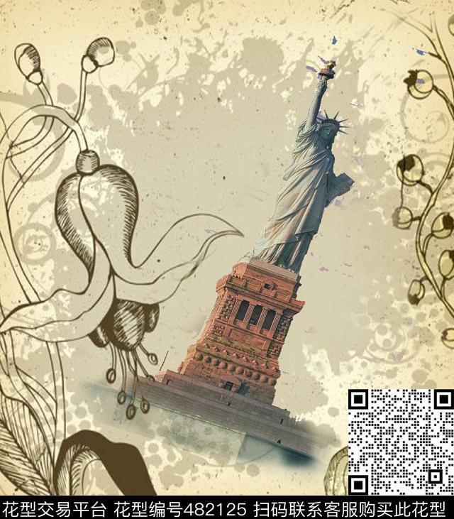 复古古典欧美建筑数码印花华亿平台下载（图片编号: 482125） - 瓦栏（Walan）