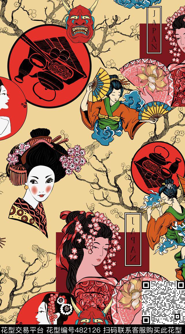 日系艺妓异域传统印花华亿平台下载（图片编号: 482126） - 瓦栏（Walan）