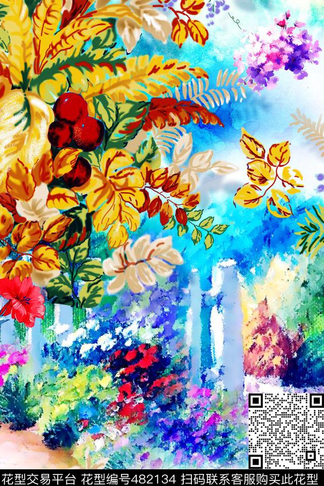 油画时尚水彩数码印花华亿平台下载（图片编号: 482134） - 瓦栏（Walan）