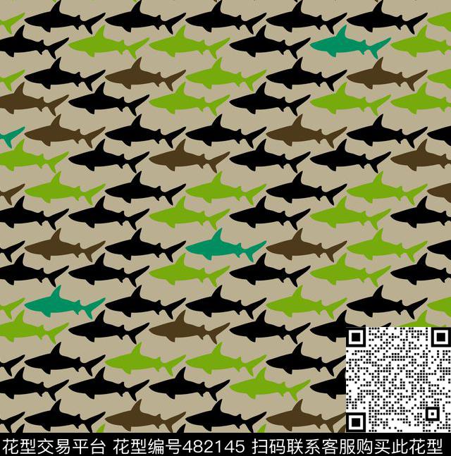 海洋鲨鱼迷彩趣味组合传统印花华亿平台下载（图片编号: 482145） - 瓦栏（Walan）
