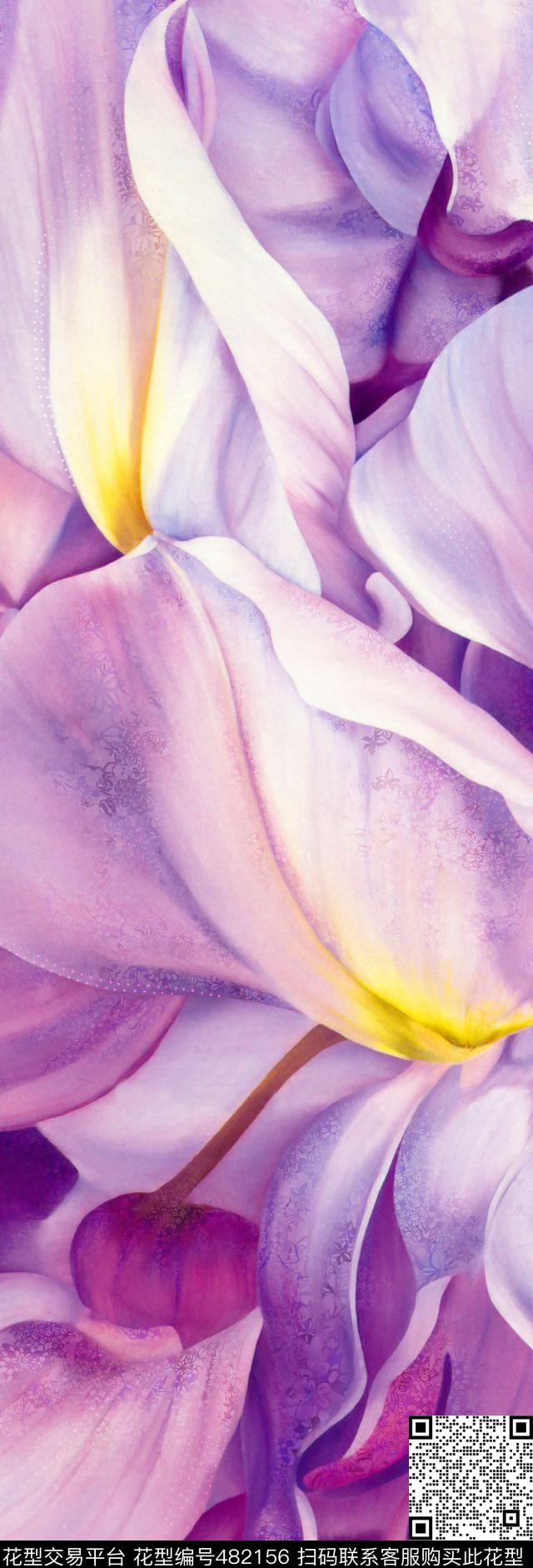 长巾大花花卉数码印花华亿平台下载（图片编号: 482156） - 瓦栏（Walan）