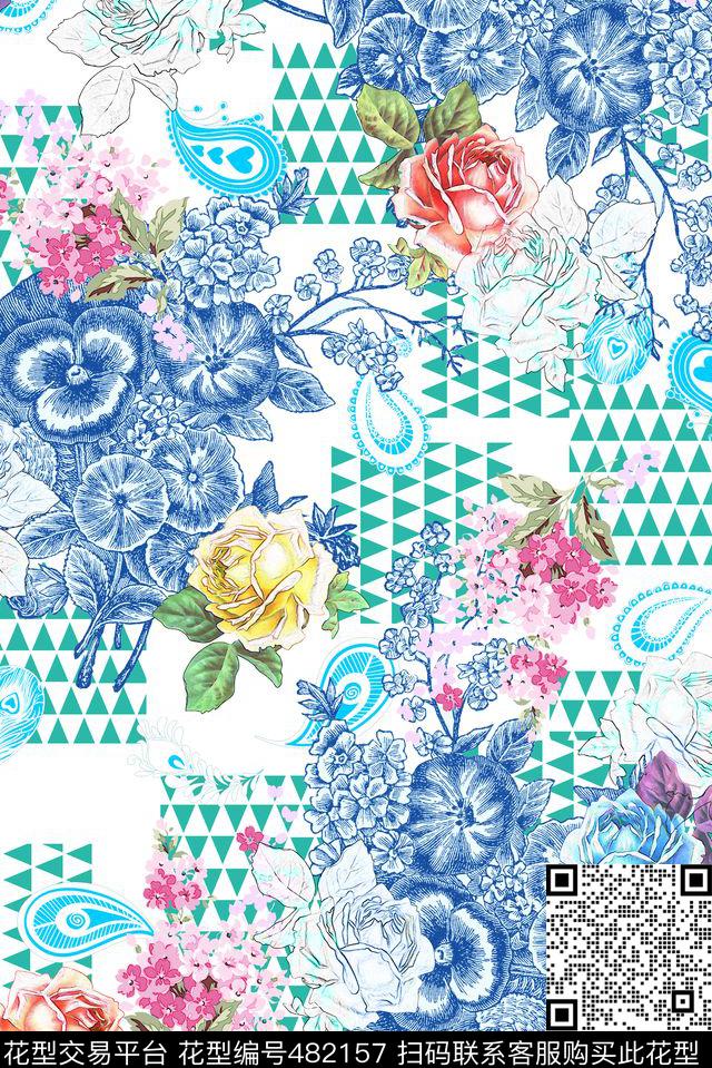 玫瑰欧式佩斯利数码印花华亿平台下载（图片编号: 482157） - 瓦栏（Walan）