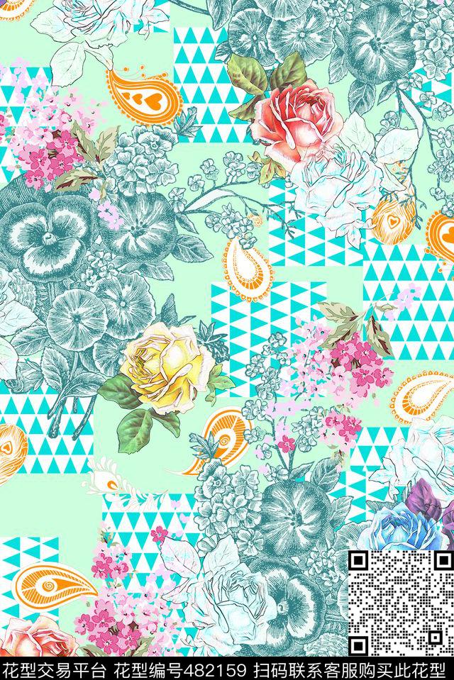 玫瑰欧式佩斯利数码印花华亿平台下载（图片编号: 482159） - 瓦栏（Walan）