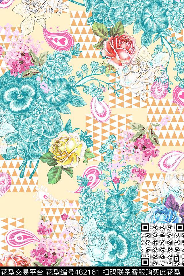 玫瑰欧式佩斯利数码印花华亿平台下载（图片编号: 482161） - 瓦栏（Walan）