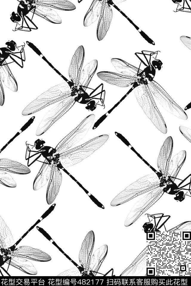 格子黑白昆虫传统印花华亿平台下载（图片编号: 482177） - 瓦栏（Walan）