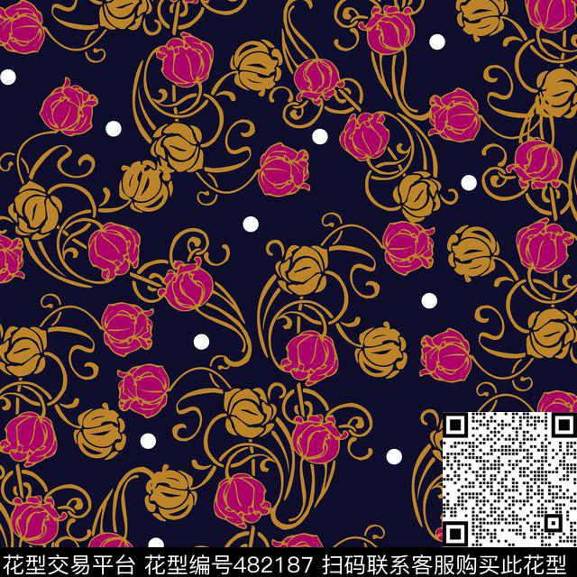 抽象传统花卉数码印花华亿平台下载（图片编号: 482187） - 瓦栏（Walan）