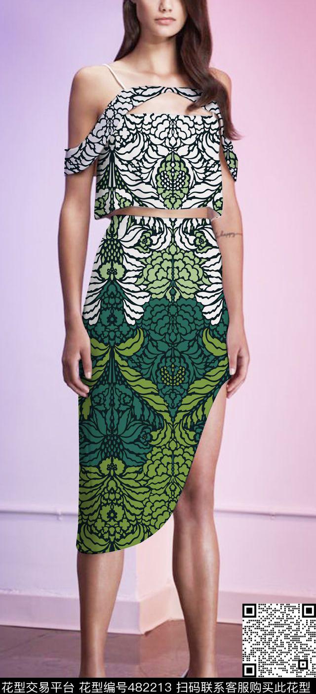 定位甜美清新现代卷草传统印花华亿平台下载（图片编号: 482213） - 瓦栏（Walan）