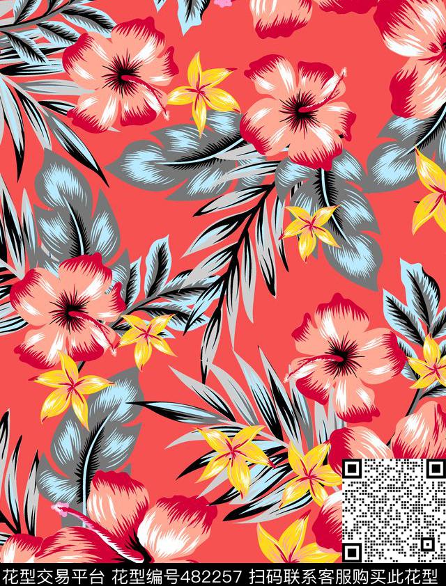 夏威夷热带花热带植物时尚泳装传统印花华亿平台下载（图片编号: 482257） - 瓦栏（Walan）