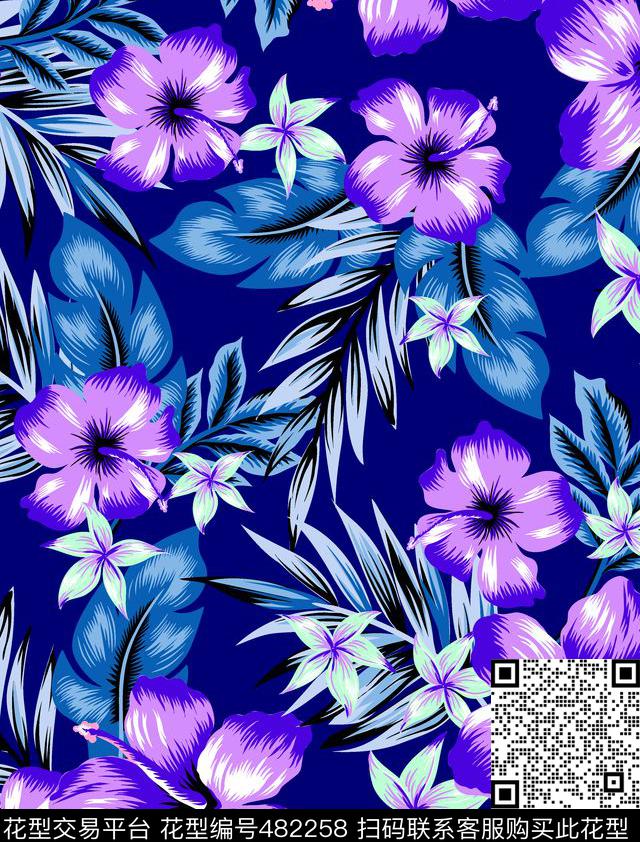夏威夷热带花热带植物时尚泳装传统印花华亿平台下载（图片编号: 482258） - 瓦栏（Walan）