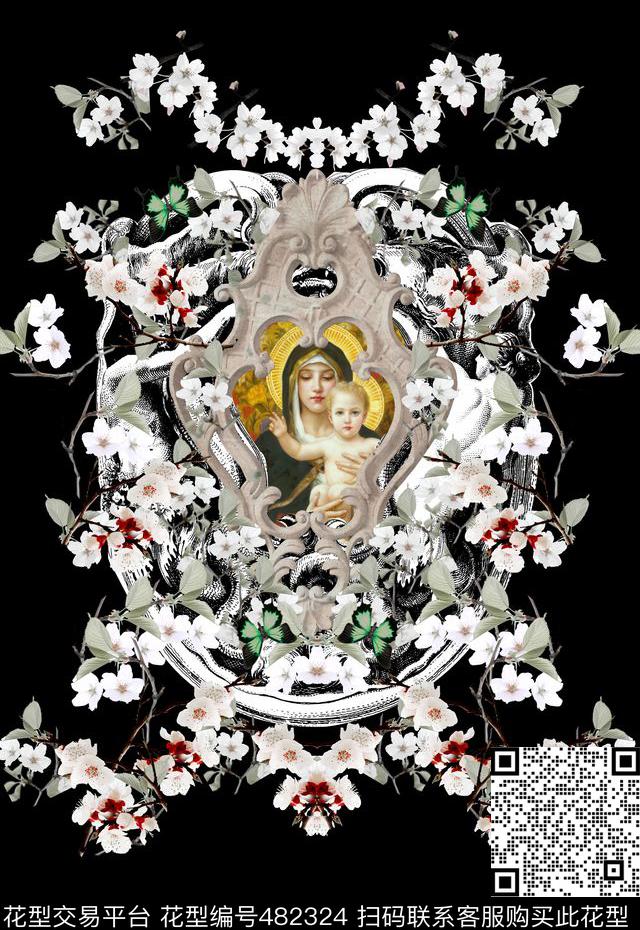 潮流时尚梨花欧式画框数码印花华亿平台下载（图片编号: 482324） - 瓦栏（Walan）