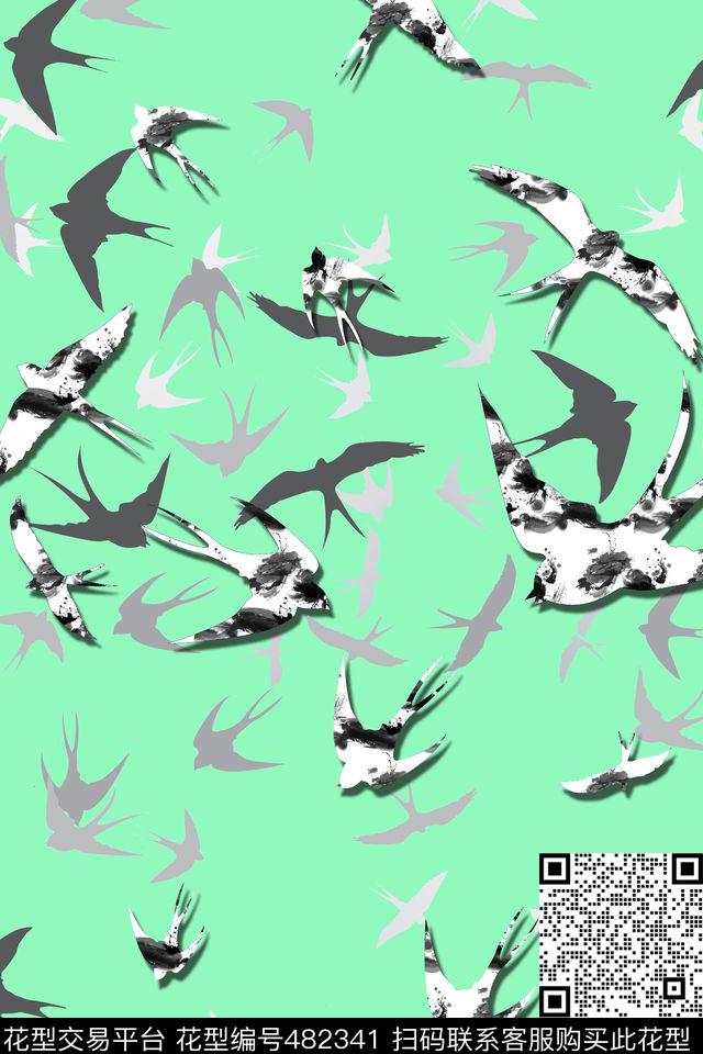 动物剪影水墨风数码印花华亿平台下载（图片编号: 482341） - 瓦栏（Walan）