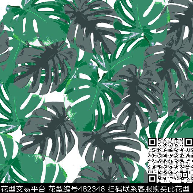 服装龟背叶热带传统印花华亿平台下载（图片编号: 482346） - 瓦栏（Walan）