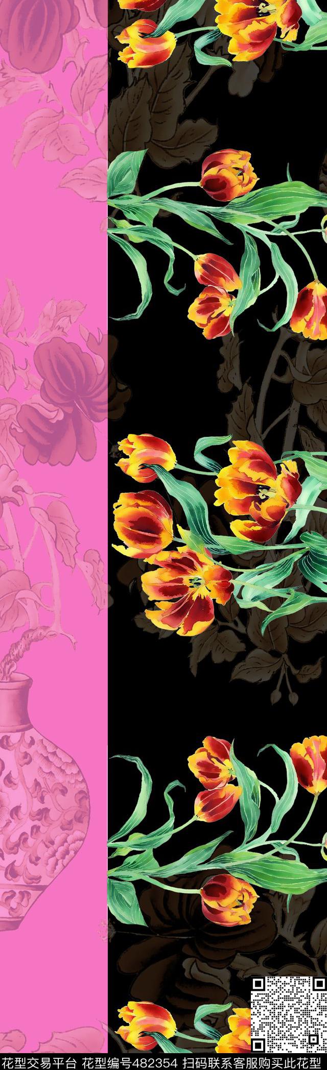 水彩百合花中国风底纹数码印花华亿平台下载（图片编号: 482354） - 瓦栏（Walan）