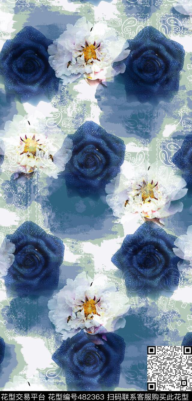 甜美数码花卉珠宝纹理佩斯利底纹数码印花华亿平台下载（图片编号: 482363） - 瓦栏（Walan）