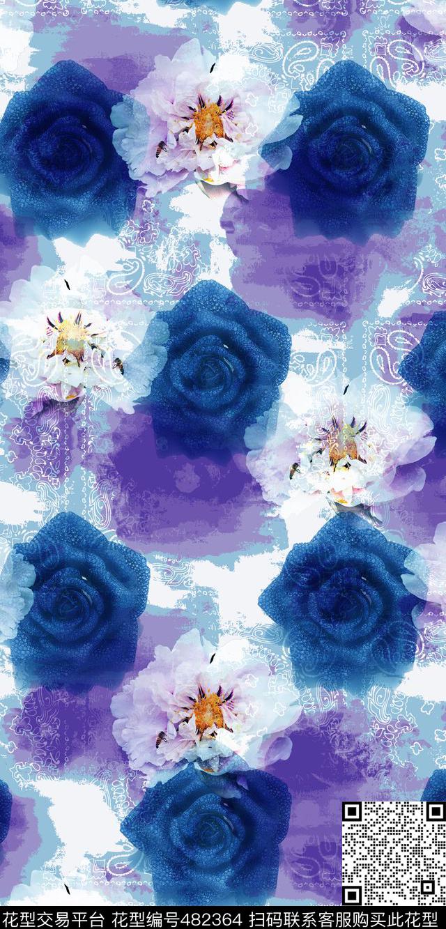 甜美数码花卉珠宝纹理佩斯利底纹数码印花华亿平台下载（图片编号: 482364） - 瓦栏（Walan）