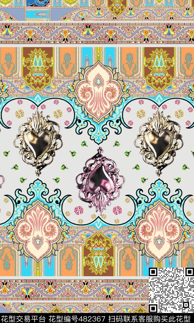 传统民主风简易佩斯利纹金属心标准传统印花华亿平台下载（图片编号: 482367） - 瓦栏（Walan）