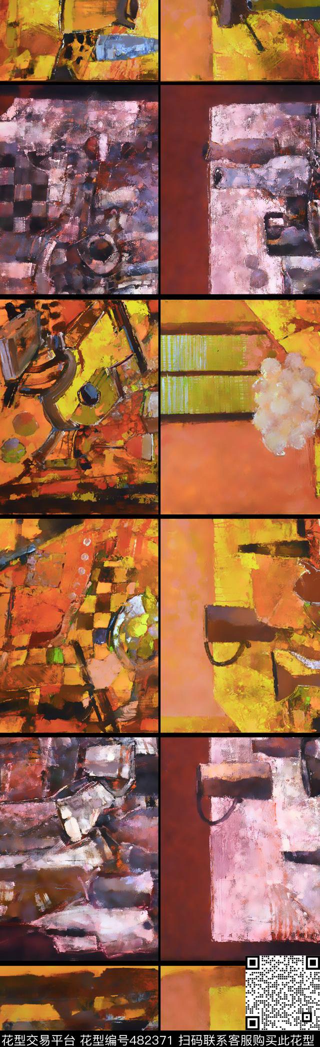 油画静物方格数码印花华亿平台下载（图片编号: 482371） - 瓦栏（Walan）