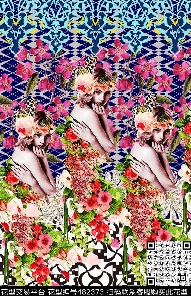 几何美女小碎花数码印花华亿平台下载（图片编号: 482373） - 瓦栏（Walan）