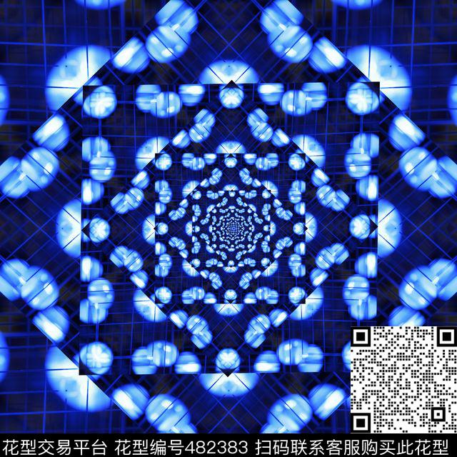 对称渐变蓝花布数码印花华亿平台下载（图片编号: 482383） - 瓦栏（Walan）