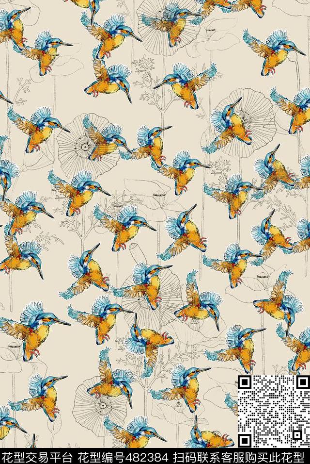 底纹动物小鸟传统印花华亿平台下载（图片编号: 482384） - 瓦栏（Walan）