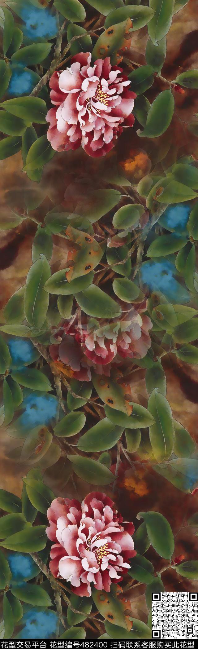 国画牡丹花写意数码印花华亿平台下载（图片编号: 482400） - 瓦栏（Walan）