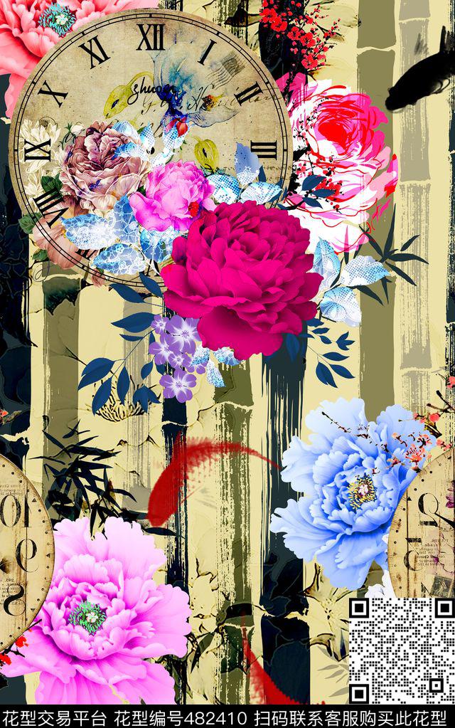 大牌秋冬装沙发布花卉植物鱼钟表中国风数码印花华亿平台下载（图片编号: 482410） - 瓦栏（Walan）