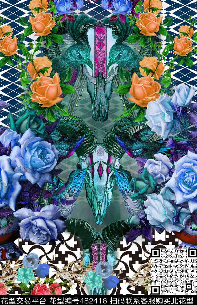 欧式花卉玫瑰数码印花华亿平台下载（图片编号: 482416） - 瓦栏（Walan）