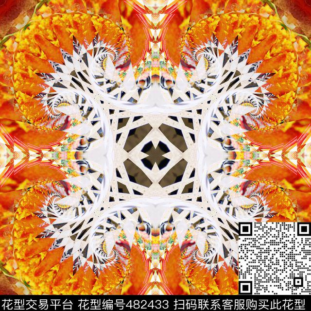 对称繁杂花数码印花华亿平台下载（图片编号: 482433） - 瓦栏（Walan）