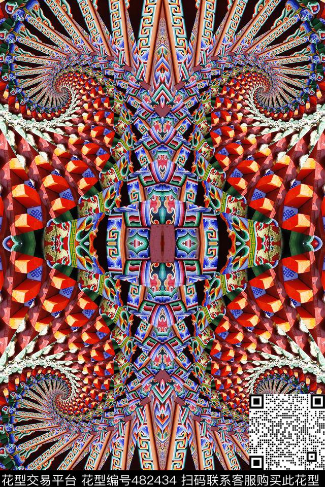 对称宫殿古典建筑数码印花华亿平台下载（图片编号: 482434） - 瓦栏（Walan）