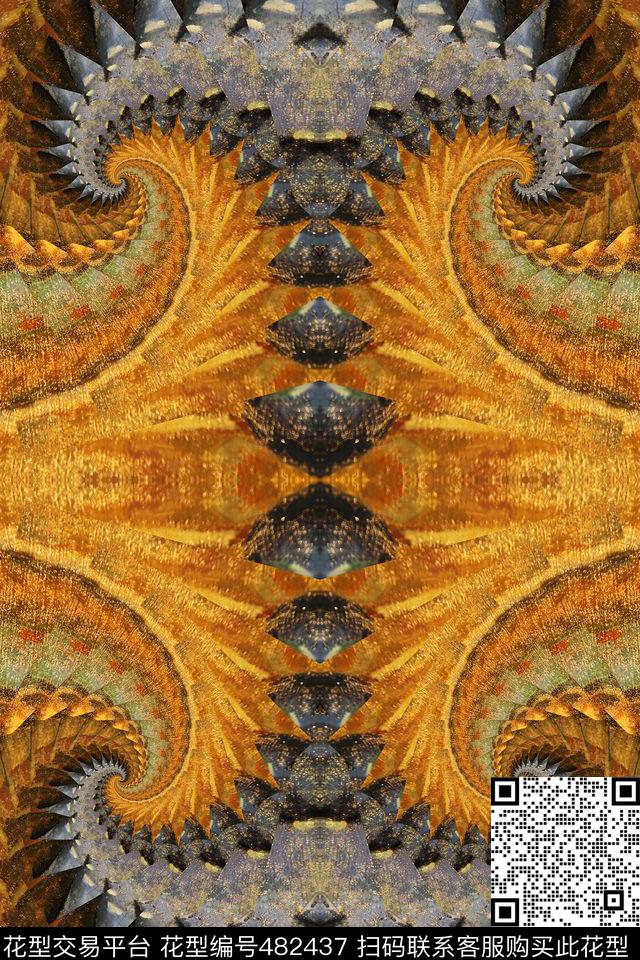 对称羊角漩涡数码印花华亿平台下载（图片编号: 482437） - 瓦栏（Walan）