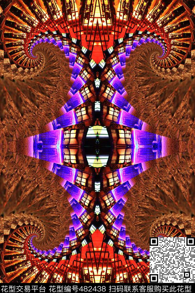 对称羊角曲线数码印花华亿平台下载（图片编号: 482438） - 瓦栏（Walan）