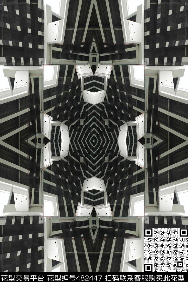 抽象对称黑白数码印花华亿平台下载（图片编号: 482447） - 瓦栏（Walan）