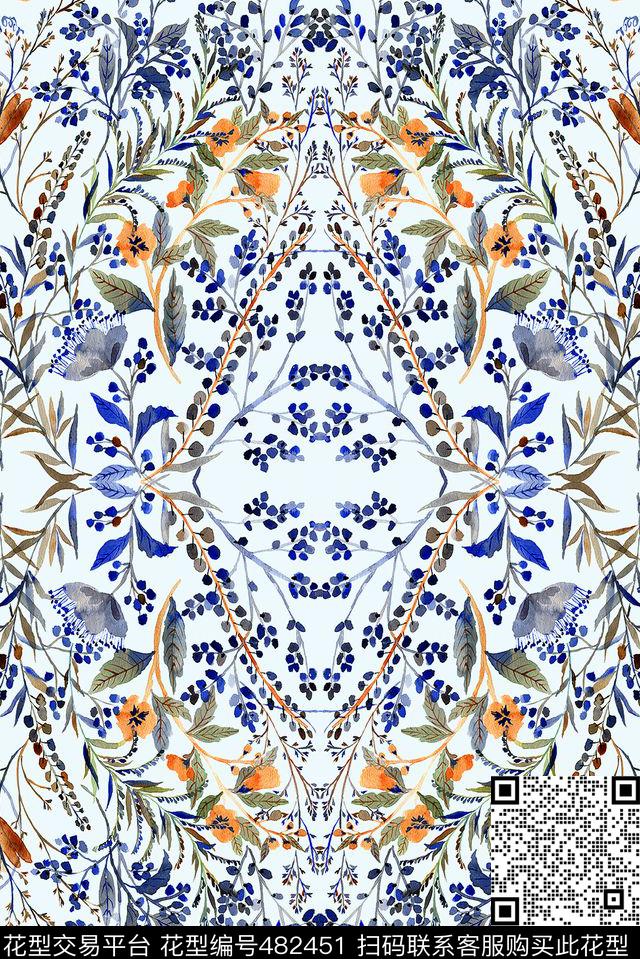 民族波西米亚手绘花叶数码印花华亿平台下载（图片编号: 482451） - 瓦栏（Walan）