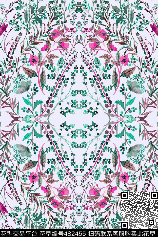 花叶民族波西米亚手绘民族花卉数码印花华亿平台下载（图片编号: 482455） - 瓦栏（Walan）