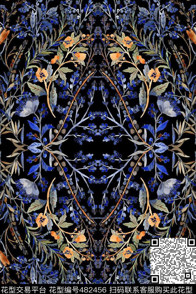 民族波西米亚手绘花叶数码印花华亿平台下载（图片编号: 482456） - 瓦栏（Walan）